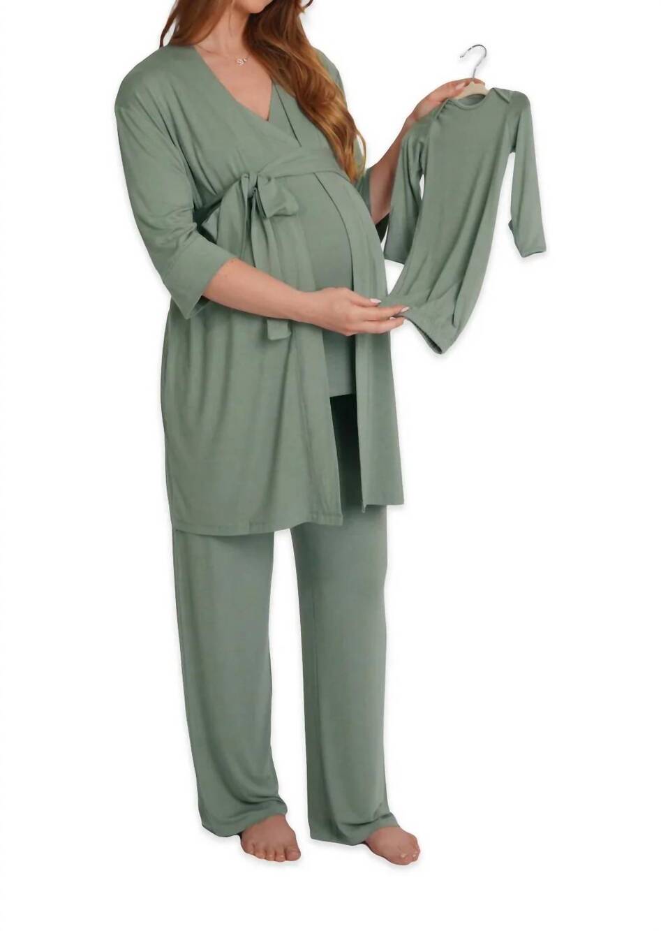 NEW EVERLY GREY analise 5 piece pajama set in basil